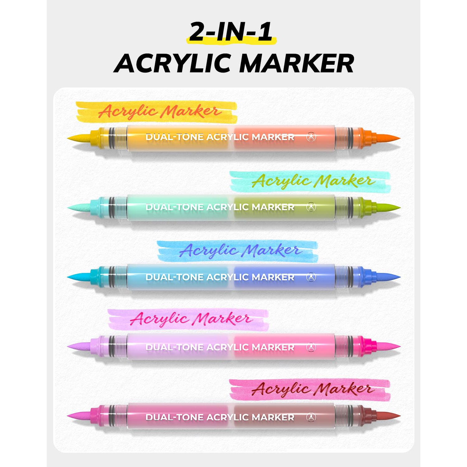JusArt Acrylic Paint Markers, 96 Colors Brush Tip Acrylic Marker Set, 48 Dual-Tip Water-Based No-Bleed Markers with Automatic Ink Control for Wood, Rock, Fabric, Canvas, Glass, Metal,DIY Crafts