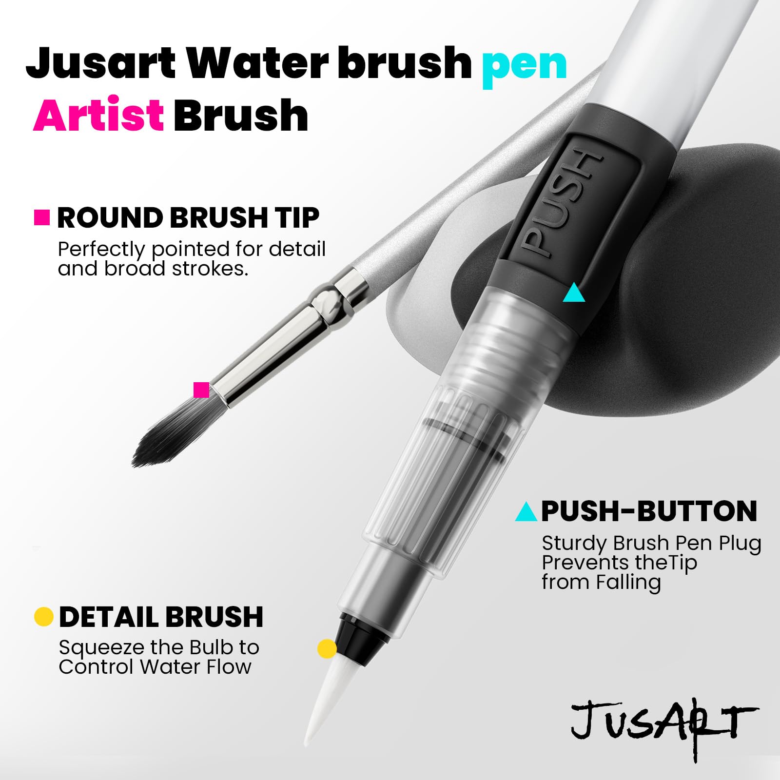 JusArt 50 Colors Watercolor Paint Set,Art Supplies with Metallic Color, Detail Painting Brushes, Water Brush Pens, Portable Travel Painting Kit for Artists, Professionals, Adults