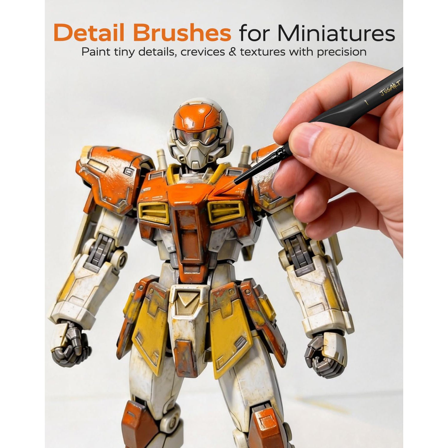 JusArt 16-Piece Detail Paint Brush Set, Miniature Paint Brushes for Models, Acrylic Oil Watercolor, Professional Fine Detail Brushes for Adults & Miniature Painters