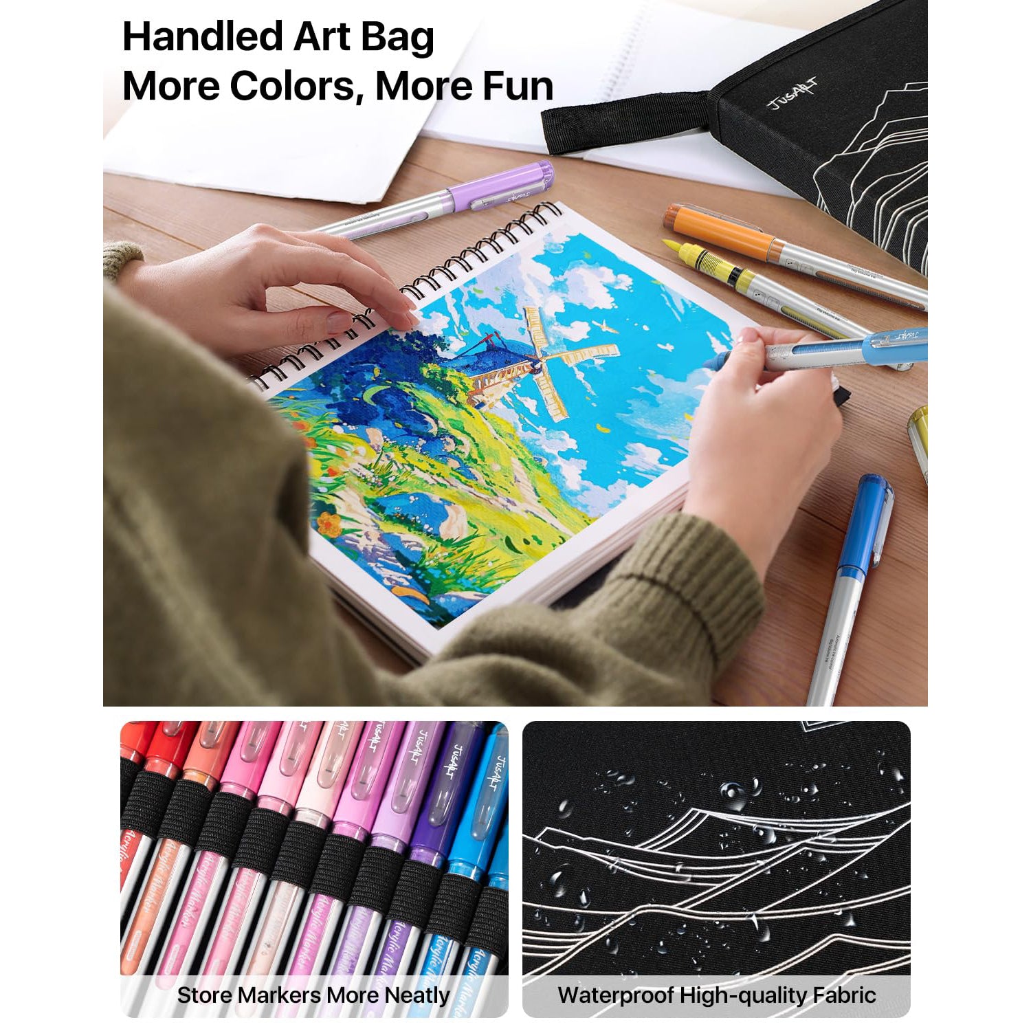 JusArt Acrylic Paint Markers Brush Tip 36 Colors, Water-Based No-Bleed Markers with Automatic Ink Control, Waterproof Acrylic Paint Pens for DIY Art Crafts -Fabric, Rock, Wood, Glass, Ceramic, Metal