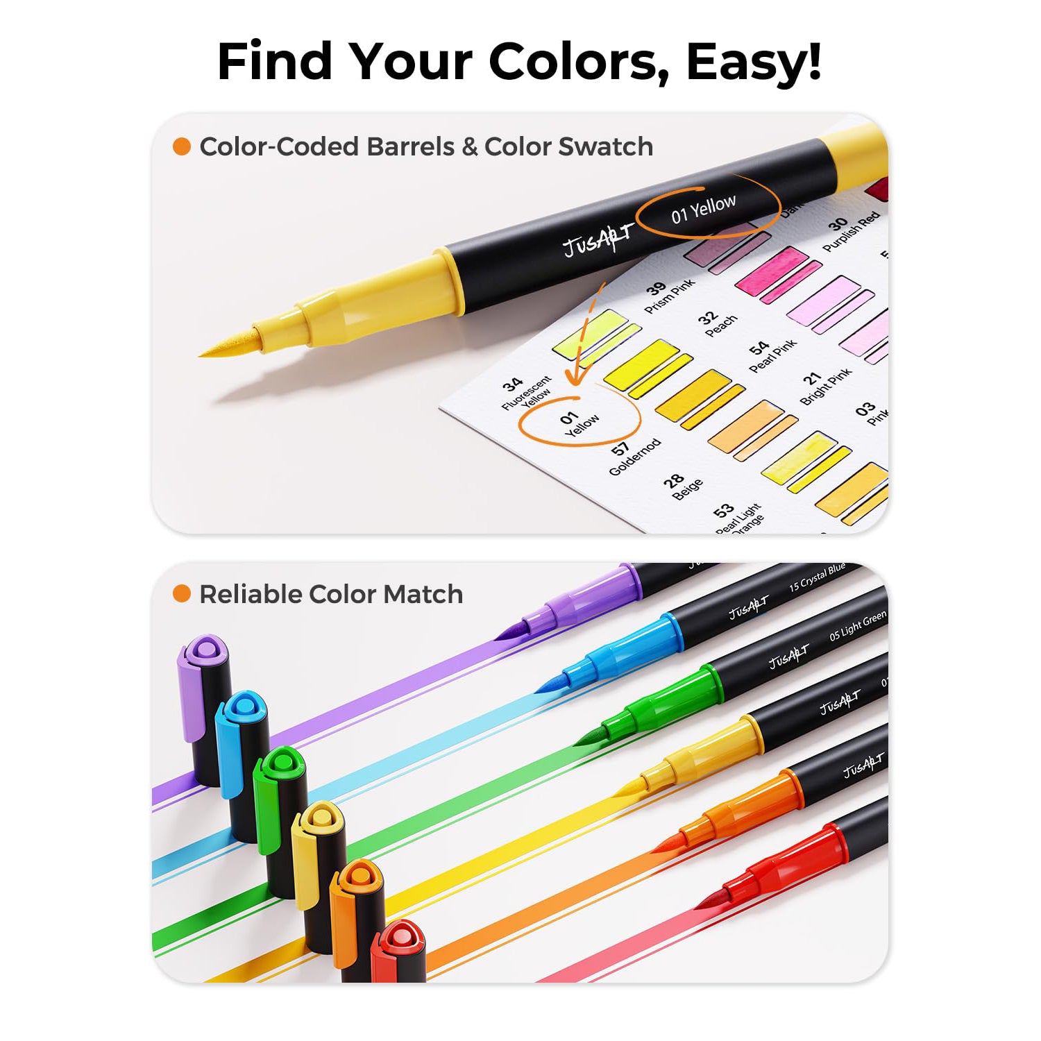JusArt Markers for Adult Coloring Books No Bleeding, 60 Colors Coloring Markers with Dual Tips, Fine & Brush Pens with Ergonomic Triangle Grip & 33% More Ink, Water-Based Art Drawing Set for Adults